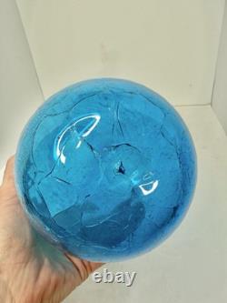 Vintage MCM Blenko Glass 6323L Turquoise Crackle Vase 12.5 Stunning