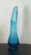 Vintage MCM Blue 24 Inch Swung Glass Vase By Fayette With Original Label