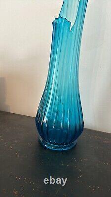 Vintage MCM Blue 24 Inch Swung Glass Vase By Fayette With Original Label