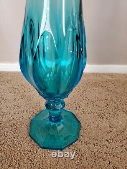 Vintage MCM Blue Stretch Swung Vase LE SMITH Dominion Pattern 23 TALL