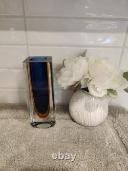 Vintage MCM Faceted Murano Glass Sommerso Art Glass Vase Flavio Poli Blue Orange