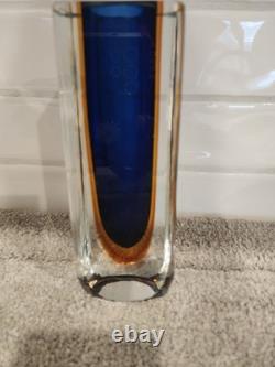 Vintage MCM Faceted Murano Glass Sommerso Art Glass Vase Flavio Poli Blue Orange