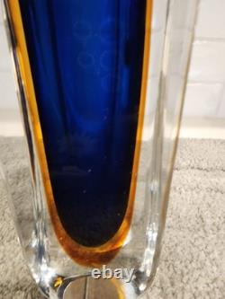Vintage MCM Faceted Murano Glass Sommerso Art Glass Vase Flavio Poli Blue Orange