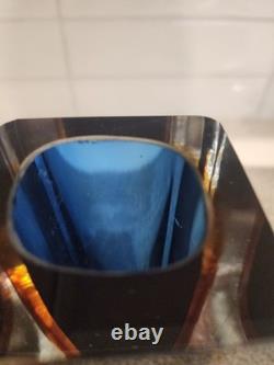 Vintage MCM Faceted Murano Glass Sommerso Art Glass Vase Flavio Poli Blue Orange
