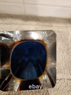 Vintage MCM Faceted Murano Glass Sommerso Art Glass Vase Flavio Poli Blue Orange