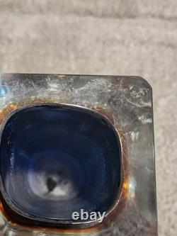 Vintage MCM Faceted Murano Glass Sommerso Art Glass Vase Flavio Poli Blue Orange