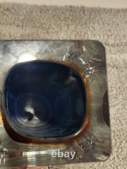 Vintage MCM Faceted Murano Glass Sommerso Art Glass Vase Flavio Poli Blue Orange