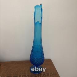 Vintage MCM Fenton Colonial Blue Hobnail Swung Stretch Glass Vase 19.5 EUC