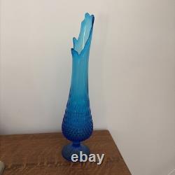 Vintage MCM Fenton Colonial Blue Hobnail Swung Stretch Glass Vase 19.5 EUC