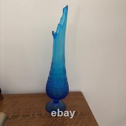 Vintage MCM Fenton Colonial Blue Hobnail Swung Stretch Glass Vase 19.5 EUC