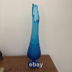 Vintage MCM Fenton Colonial Blue Hobnail Swung Stretch Glass Vase 19.5 EUC