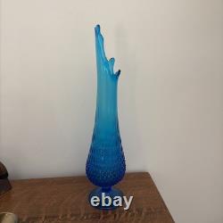 Vintage MCM Fenton Colonial Blue Hobnail Swung Stretch Glass Vase 19.5 EUC