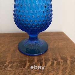 Vintage MCM Fenton Colonial Blue Hobnail Swung Stretch Glass Vase 19.5 EUC