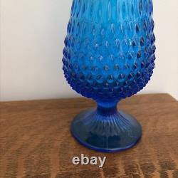 Vintage MCM Fenton Colonial Blue Hobnail Swung Stretch Glass Vase 19.5 EUC