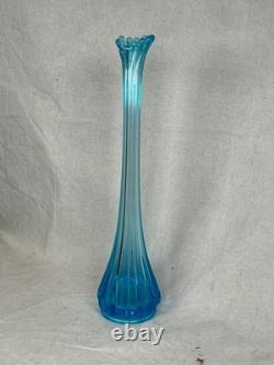 Vintage MCM Fostoria Blue Heirloom Swung Art Glass Vase 1960's- free shipping
