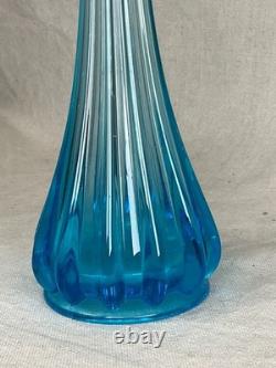 Vintage MCM Fostoria Blue Heirloom Swung Art Glass Vase 1960's- free shipping