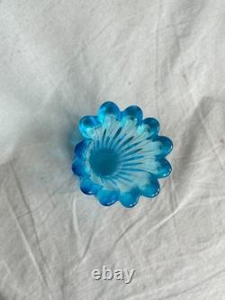 Vintage MCM Fostoria Blue Heirloom Swung Art Glass Vase 1960's- free shipping