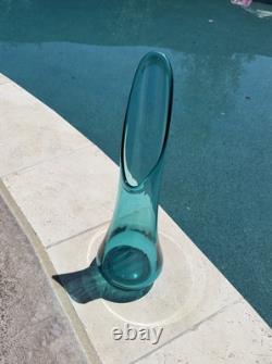 Vintage MCM LE Smith 16 3/4 Peacock Blue Fat Bottom Smoothie Swung Vase