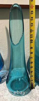 Vintage MCM LE Smith 16 3/4 Peacock Blue Fat Bottom Smoothie Swung Vase