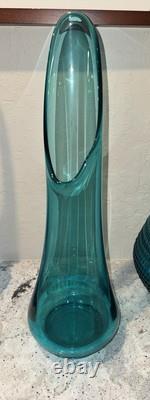 Vintage MCM LE Smith 16 3/4 Peacock Blue Fat Bottom Smoothie Swung Vase