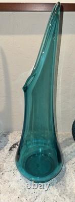 Vintage MCM LE Smith 16 3/4 Peacock Blue Fat Bottom Smoothie Swung Vase