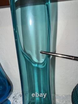 Vintage MCM LE Smith 16 3/4 Peacock Blue Fat Bottom Smoothie Swung Vase