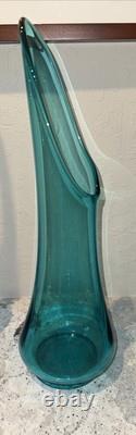 Vintage MCM LE Smith 16 3/4 Peacock Blue Fat Bottom Smoothie Swung Vase