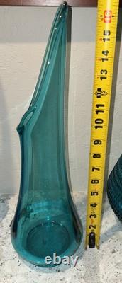 Vintage MCM LE Smith 16 3/4 Peacock Blue Fat Bottom Smoothie Swung Vase