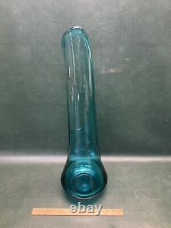 Vintage MCM LE Smith Peacock Blue Swung Smoothie Fat Bottom Glass Vase 22-1/4