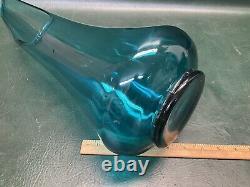 Vintage MCM LE Smith Peacock Blue Swung Smoothie Fat Bottom Glass Vase 22-1/4