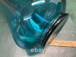 Vintage MCM LE Smith Peacock Blue Swung Smoothie Fat Bottom Glass Vase 22-1/4