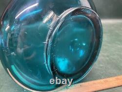 Vintage MCM LE Smith Peacock Blue Swung Smoothie Fat Bottom Glass Vase 22-1/4