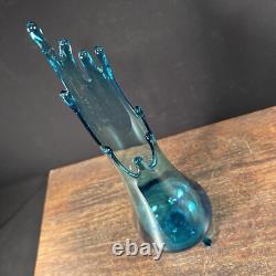 Vintage MCM LE Smith Swung Vase Blue Art Glass Mid Century PRIORITY MAIL