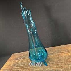 Vintage MCM LE Smith Swung Vase Blue Art Glass Mid Century PRIORITY MAIL