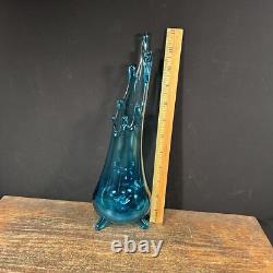 Vintage MCM LE Smith Swung Vase Blue Art Glass Mid Century PRIORITY MAIL