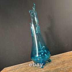 Vintage MCM LE Smith Swung Vase Blue Art Glass Mid Century PRIORITY MAIL