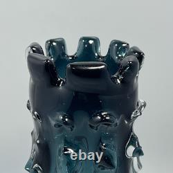 Vintage MCM Lazy Susan Thorn Art Glass Brutalist Teal Vase Heavy 8.75 Tall