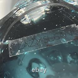 Vintage MCM Lazy Susan Thorn Art Glass Brutalist Teal Vase Heavy 8.75 Tall