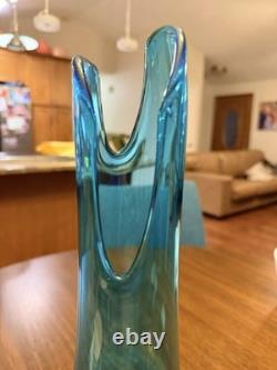 Vintage MCM Le Smith Epic Peacock Smooth Footed Pedestal Swung Vase 16