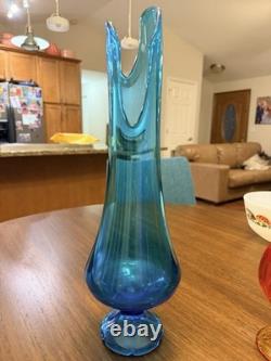 Vintage MCM Le Smith Epic Peacock Smooth Footed Pedestal Swung Vase 16