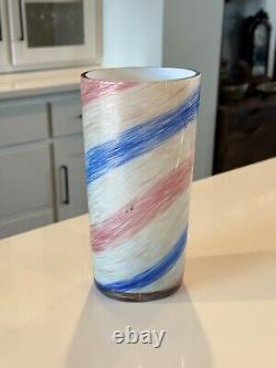 Vintage MCM Murano Fratelli Toso Pink & Blue Aventurine Art Glass Tall Vase