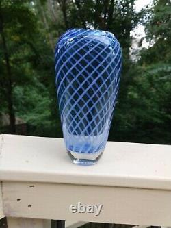 Vintage MCM Murano Italian Art Glass Blues Swirl Vase Heavy