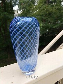 Vintage MCM Murano Italian Art Glass Blues Swirl Vase Heavy