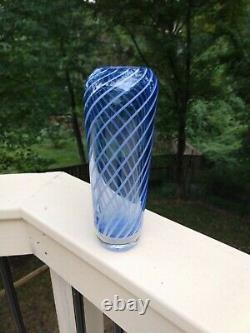 Vintage MCM Murano Italian Art Glass Blues Swirl Vase Heavy