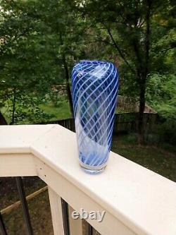 Vintage MCM Murano Italian Art Glass Blues Swirl Vase Heavy