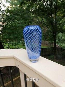 Vintage MCM Murano Italian Art Glass Blues Swirl Vase Heavy