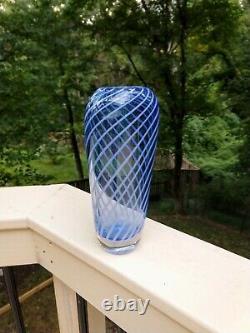 Vintage MCM Murano Italian Art Glass Blues Swirl Vase Heavy