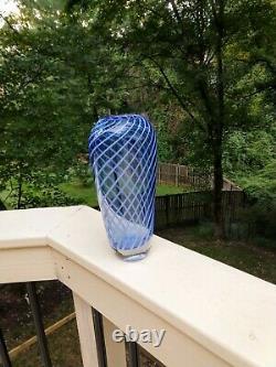 Vintage MCM Murano Italian Art Glass Blues Swirl Vase Heavy