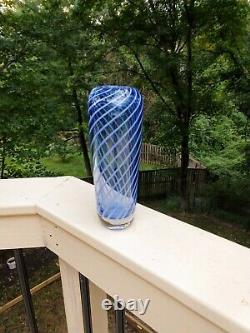 Vintage MCM Murano Italian Art Glass Blues Swirl Vase Heavy