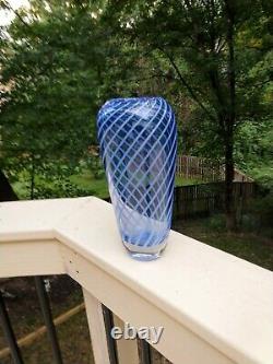 Vintage MCM Murano Italian Art Glass Blues Swirl Vase Heavy